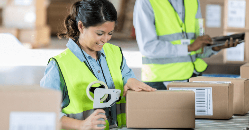 girl sealing box in Amazon FBA Prep Centers