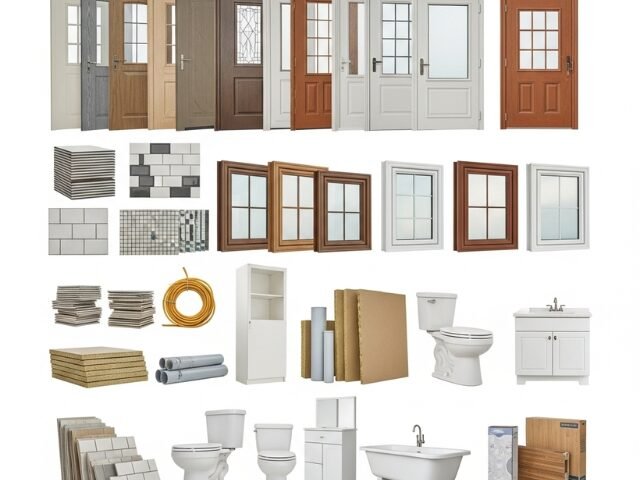 Construction items (tiles, doors, windows, toilets, furniture etc)