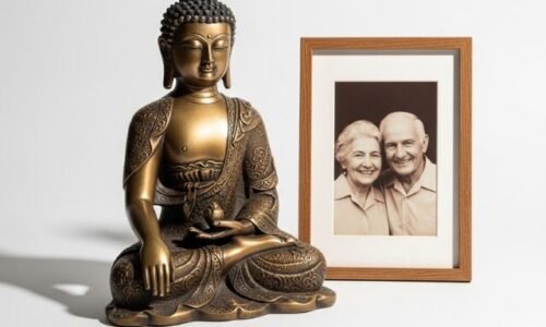 religious statue and photo frame